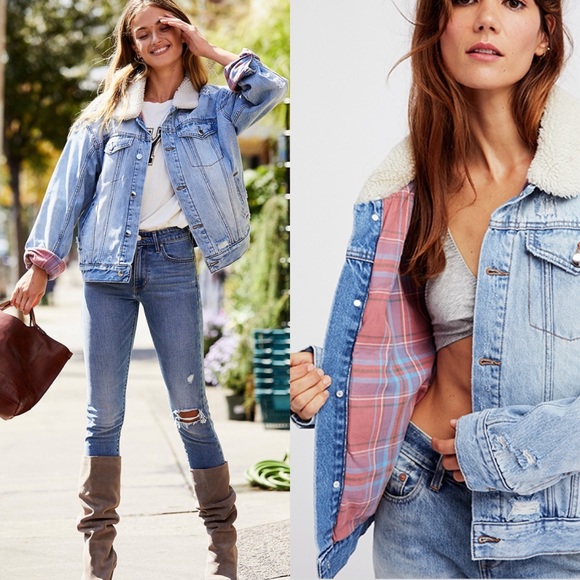 plaid lined sherpa trucker jacket